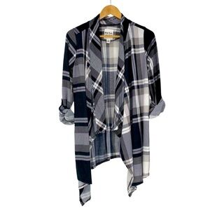 New York Laundry plaid roll sleeve open front cardigan top wms sz large